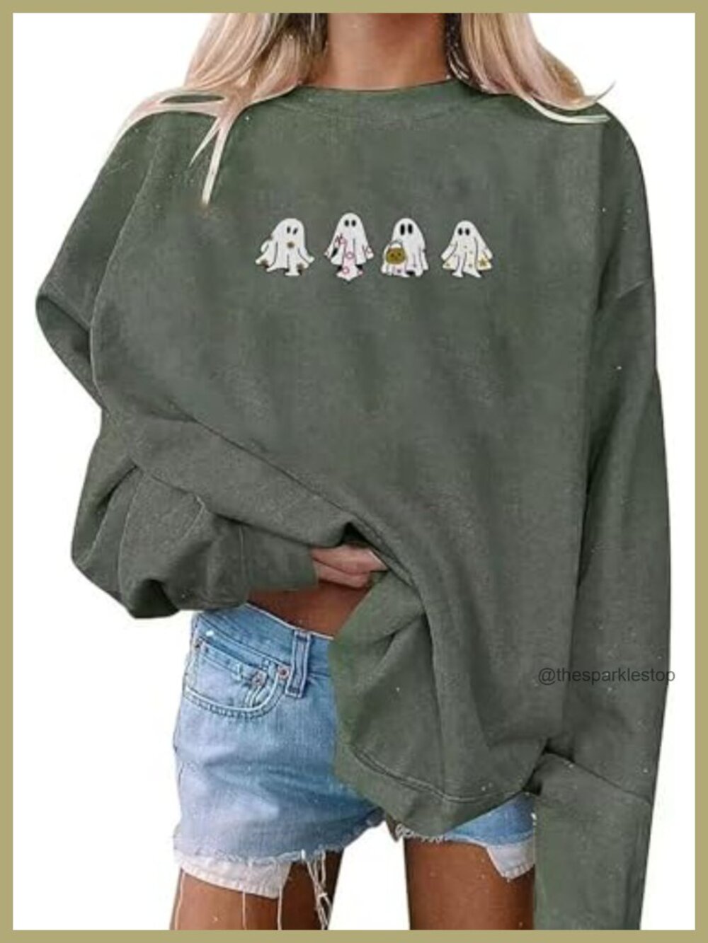 Oversized Halloween Ghost Sweatshirt Embroidered Crewneck Pullover